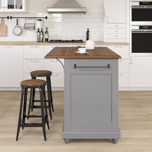 DHP Kelsey Kitchen Island with 2 Stools - Gray