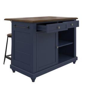 DHP Kelsey Kitchen Island with 2 Stools - Blue