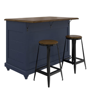 DHP Kelsey Kitchen Island with 2 Stools - Blue