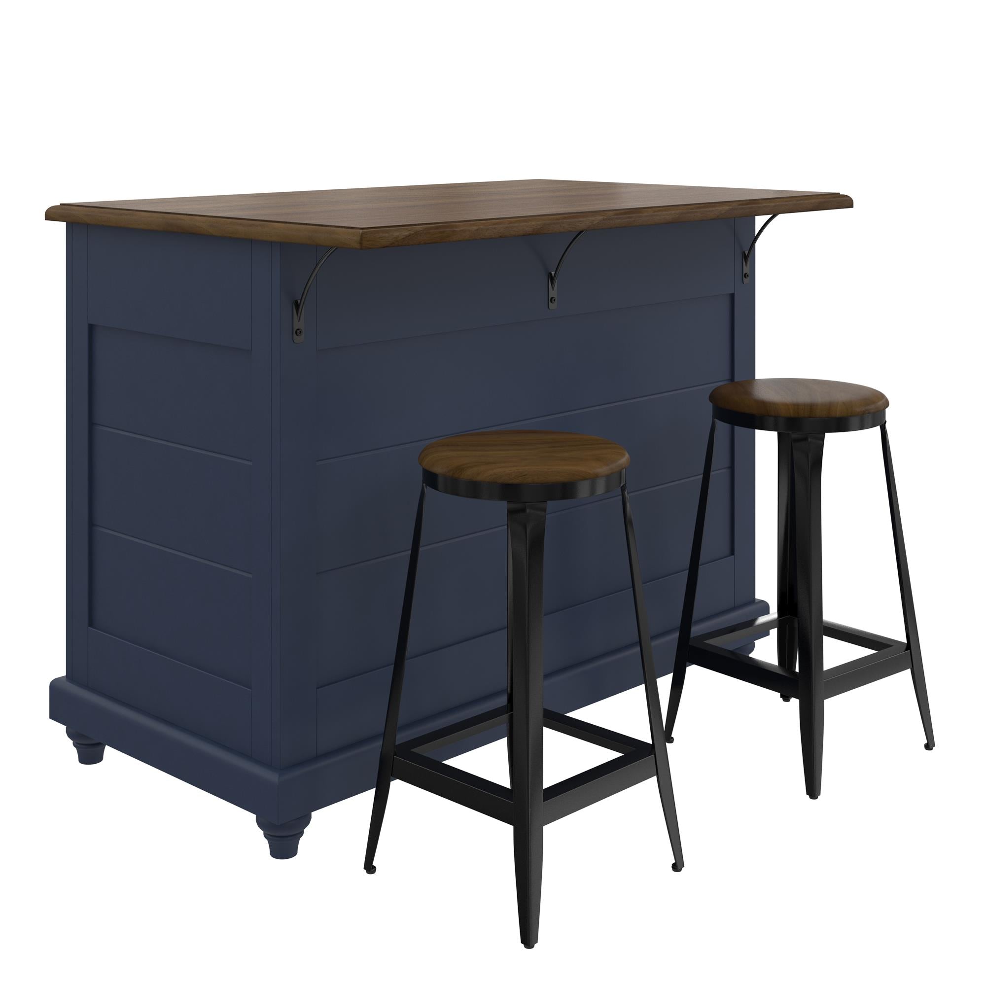 DHP Kelsey Kitchen Island with 2 Stools - Blue