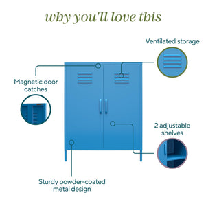 Novogratz Cache 2 Door Metal Locker Style Storage Accent Cabinet - Bright Blue