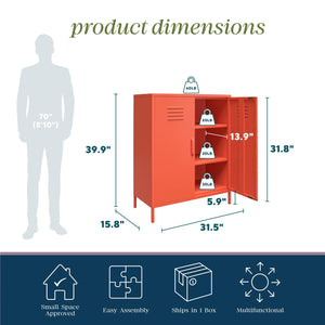Novogratz Cache 2 Door Metal Locker Style Storage Accent Cabinet - Orange
