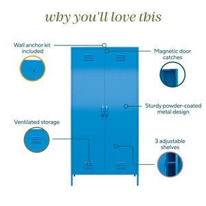 Novogratz Cache Cache 2 Door Tall Metal Locker Style Storage Cabinet - Bright Blue