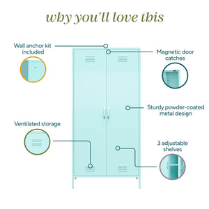 Novogratz Cache 2 Door Tall Metal Locker Style Storage Cabinet - Spearmint
