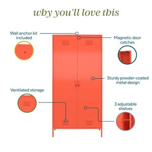 Novogratz Cache 2 Door Tall Metal Locker Style Storage Cabinet - Orange