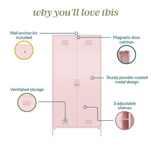 Novogratz Cache 2 Door Tall Metal Locker Style Storage Cabinet - Bashful