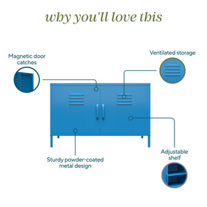 Novogratz Cache 2 Door Wide Metal Locker Accent Storage Cabinet - Bright Blue