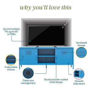 Novogratz Cache Metal Locker-Style TV Stand for TVs up to 65" - Bright Blue
