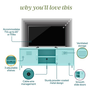Novogratz Cache Metal Locker-Style TV Stand for TVs up to 65" - Mint