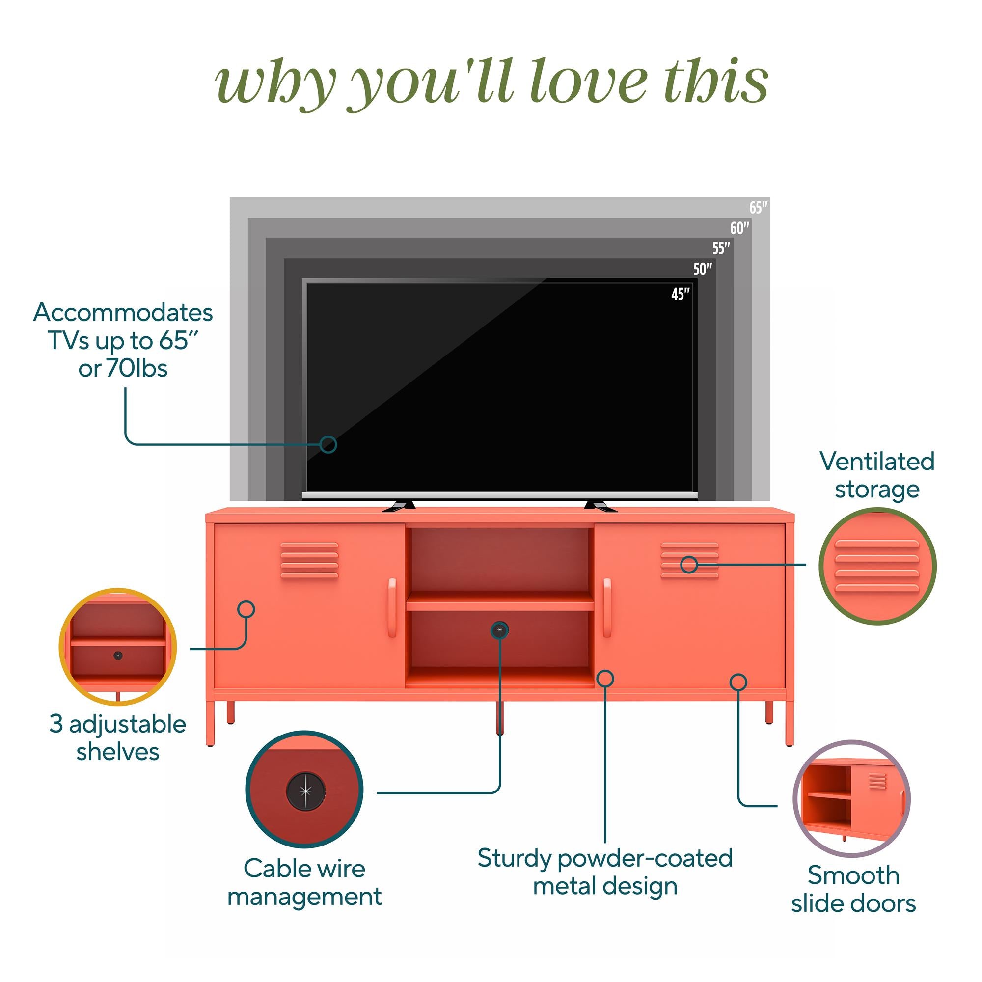 Novogratz Cache Metal Locker-Style TV Stand for TVs up to 65" - Orange