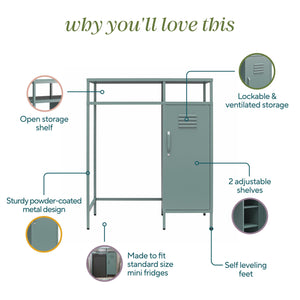 Novogratz Cache Metal Locker-Style Mini Refrigerator Organizer - Hunter Green