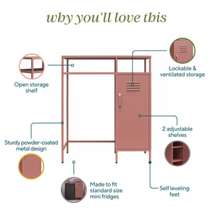 Novogratz Cache Metal Locker-Style Mini Refrigerator Organizer - Dusty Rose