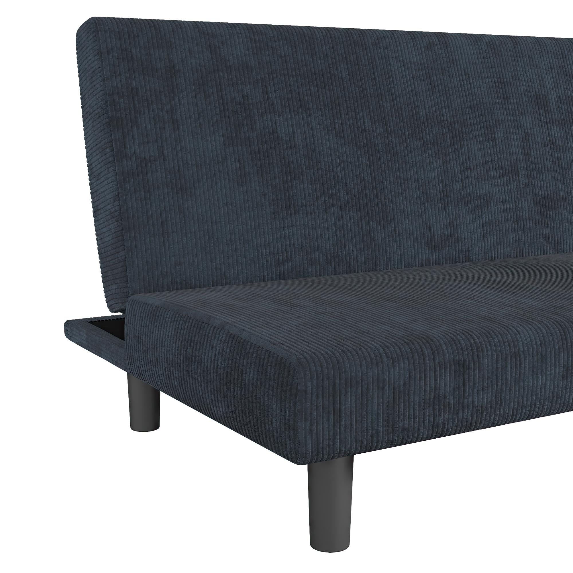 DHP Kelra Armless Mid-Century Futon Sofa Bed - Blue - 2-Seater