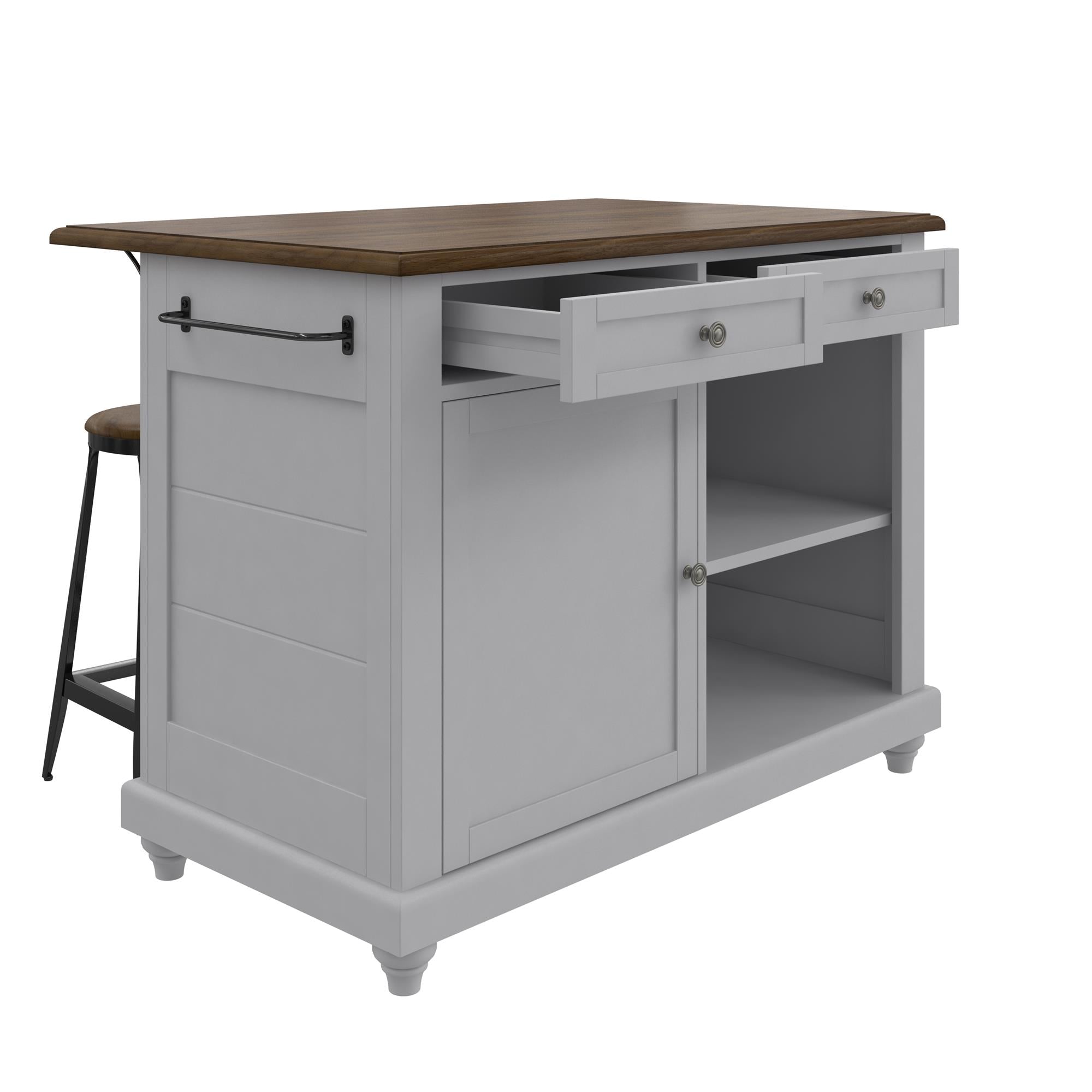 DHP Kelsey Kitchen Island with 2 Stools - Gray