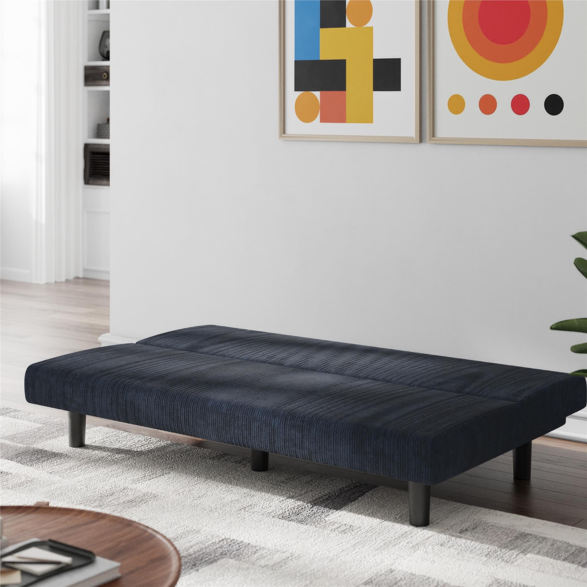 DHP Kelra Armless Mid-Century Futon Sofa Bed - Blue - 2-Seater