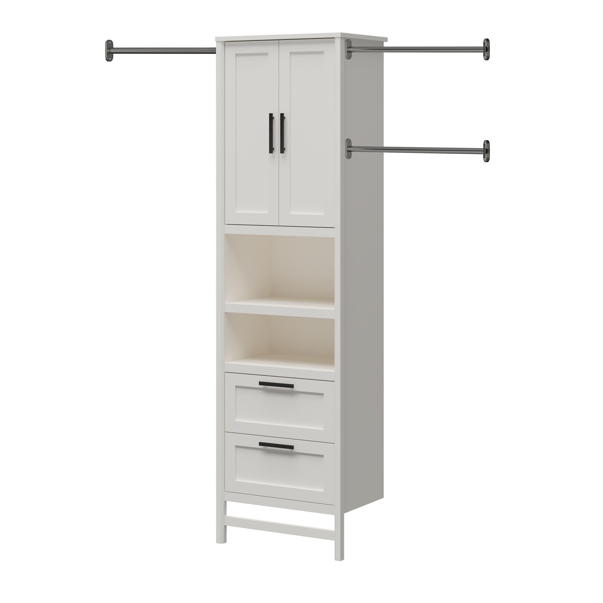 Systembuild Evolution Luxe 2-Door/2-Drawer Closet Tower with 3 Adjustable Clothing Rods - Ivory Oak