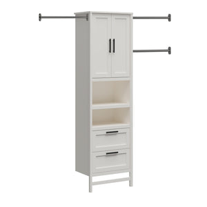 Systembuild Evolution Luxe 2-Door/2-Drawer Closet Tower with 3 Adjustable Clothing Rods - Ivory Oak