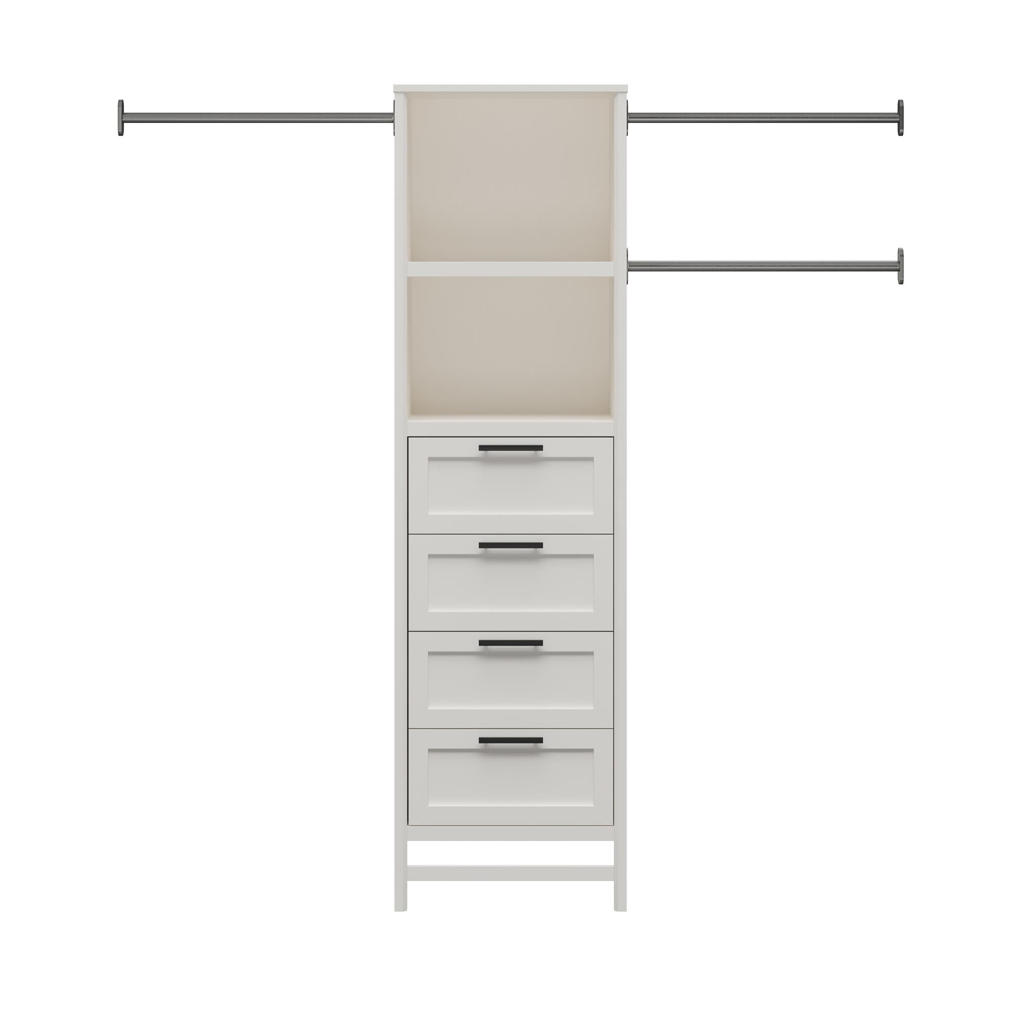Systembuild Evolution Luxe 4-Drawer/3 Adjustable Clothing Rod Closet Tower - Ivory Oak
