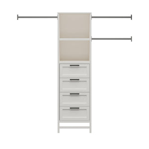 Systembuild Evolution Luxe 4-Drawer/3 Adjustable Clothing Rod Closet Tower - Ivory Oak