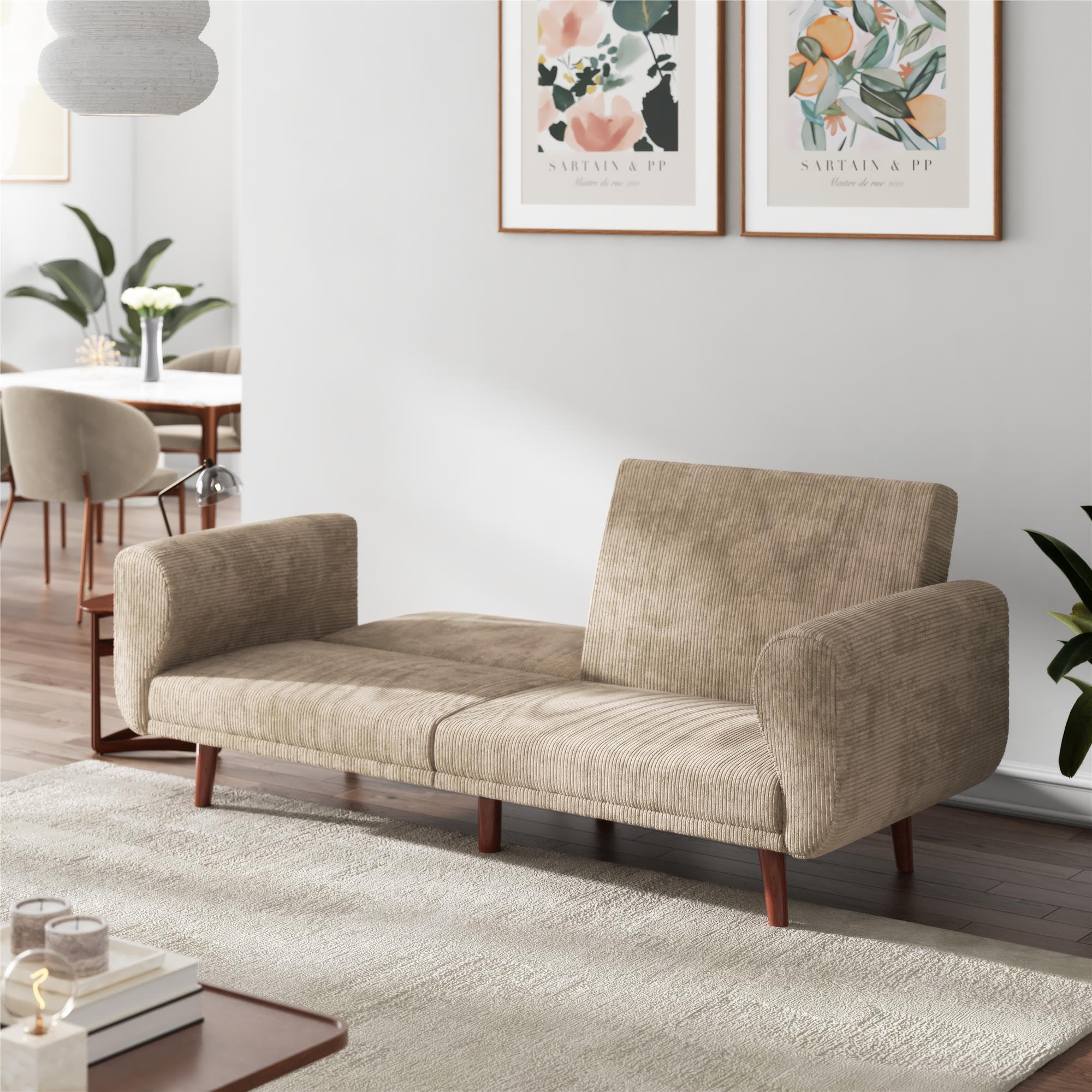 DHP Daylen Mid-Century Futon Sofa Bed - Beige - 2-Seater