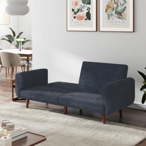DHP Daylen Mid-Century Futon Sofa Bed - Blue - 2-Seater