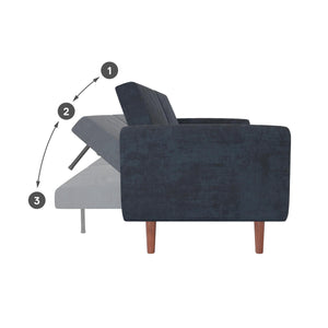 DHP Daylen Mid-Century Futon Sofa Bed - Blue - 2-Seater