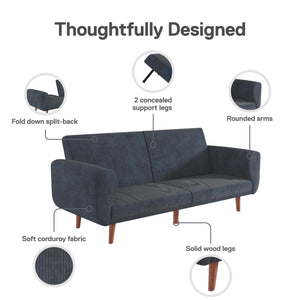 DHP Daylen Mid-Century Futon Sofa Bed - Blue - 2-Seater