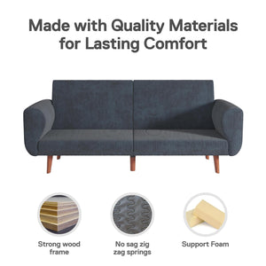 DHP Daylen Mid-Century Futon Sofa Bed - Blue - 2-Seater