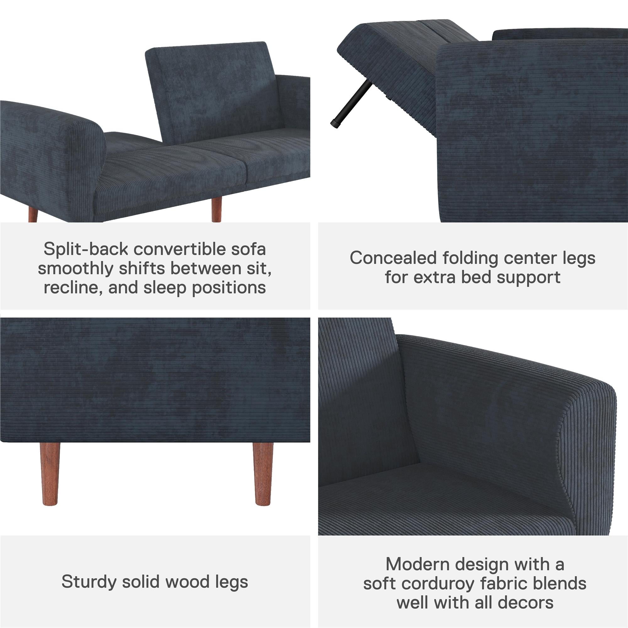 DHP Daylen Mid-Century Futon Sofa Bed - Blue - 2-Seater