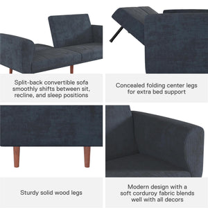 DHP Daylen Mid-Century Futon Sofa Bed - Blue - 2-Seater