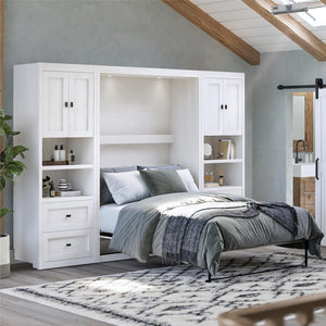 Signature Sleep Farmington Full Murphy Bed with 2 Side Cabinets - Ivory Oak - Full