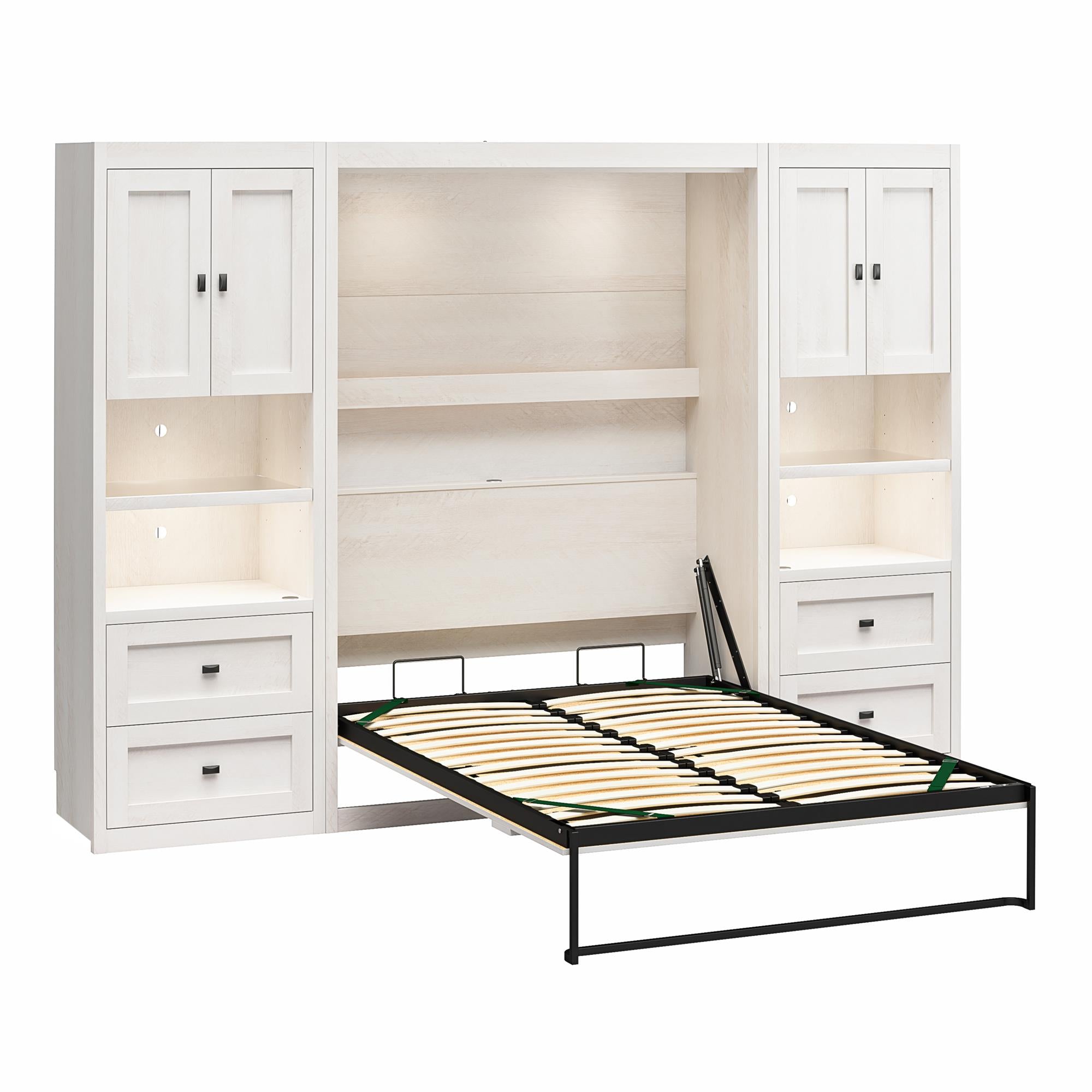 Signature Sleep Farmington Full Murphy Bed with 2 Side Cabinets - Ivory Oak - Full