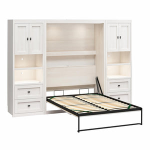 Signature Sleep Farmington Full Murphy Bed with 2 Side Cabinets - Ivory Oak - Full