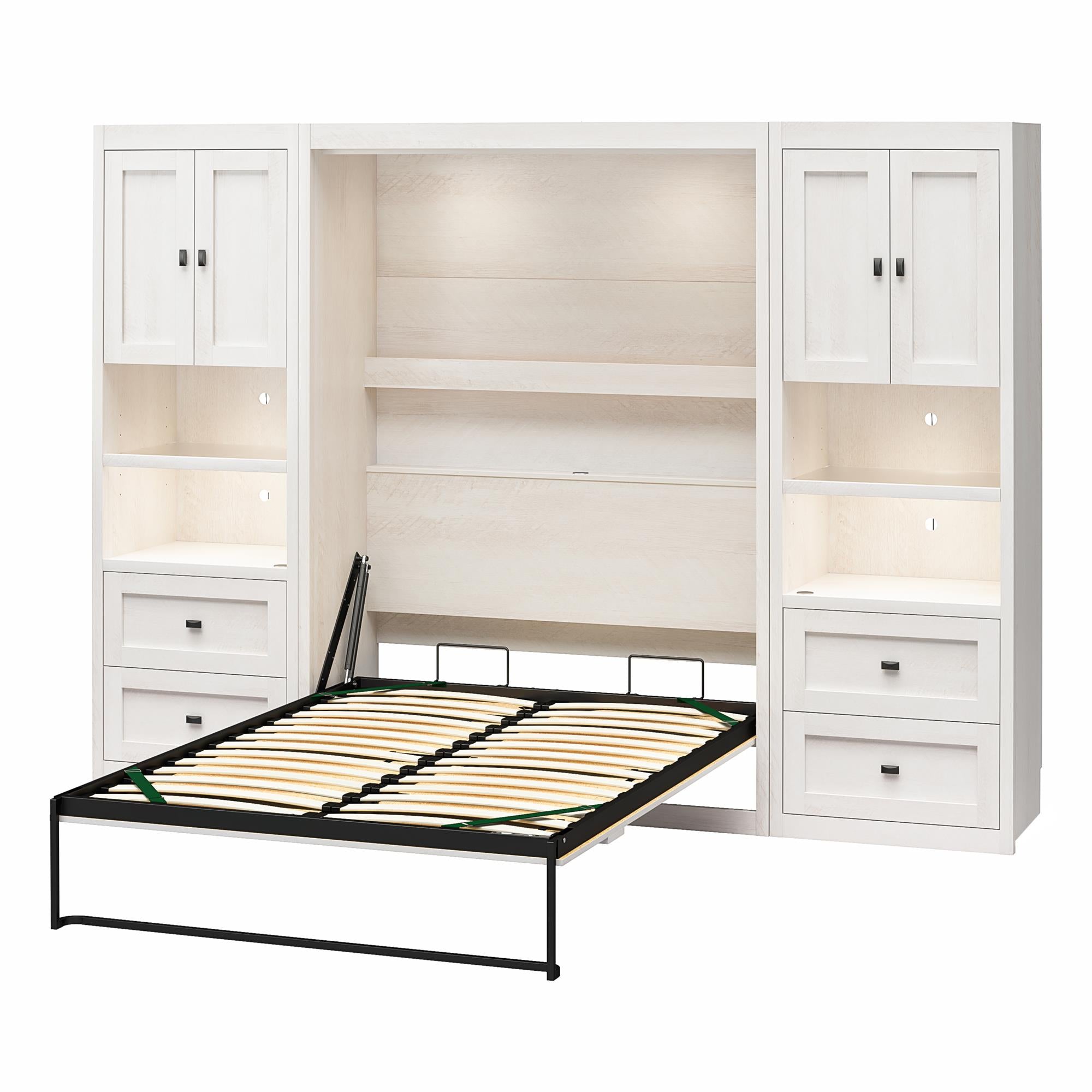 Signature Sleep Farmington Full Murphy Bed with 2 Side Cabinets - Ivory Oak - Full