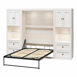 Signature Sleep Farmington Full Murphy Bed with 2 Side Cabinets - Ivory Oak - Full