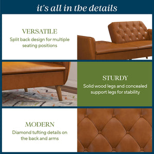 Novogratz Tallulah Memory Foam Futon Sofa Bed - Camel Faux Leather