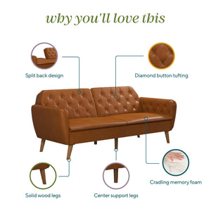 Novogratz Tallulah Memory Foam Futon Sofa Bed - Camel Faux Leather
