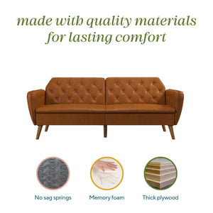 Novogratz Tallulah Memory Foam Futon Sofa Bed - Camel Faux Leather