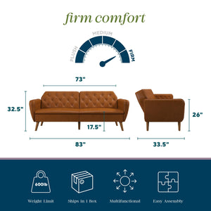 Novogratz Tallulah Memory Foam Futon Sofa Bed - Camel Faux Leather
