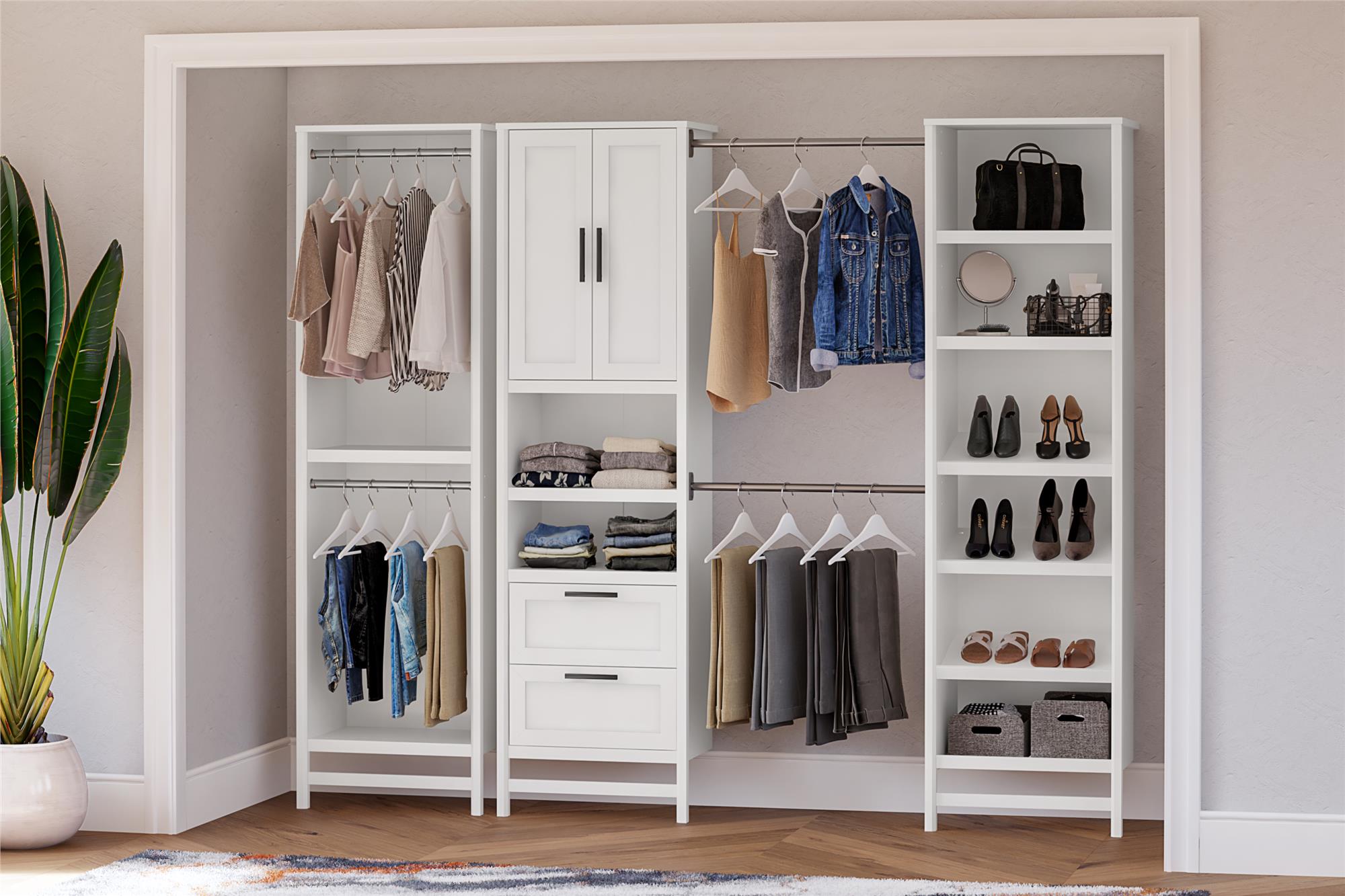 Systembuild Evolution Luxe Wardrobe Closet Organizer 3-Piece Bundle - Ivory Oak