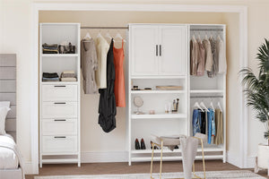 Systembuild Evolution Luxe Wardrobe Closet Organizer with Vanity 3-Piece Bundle - Ivory Oak