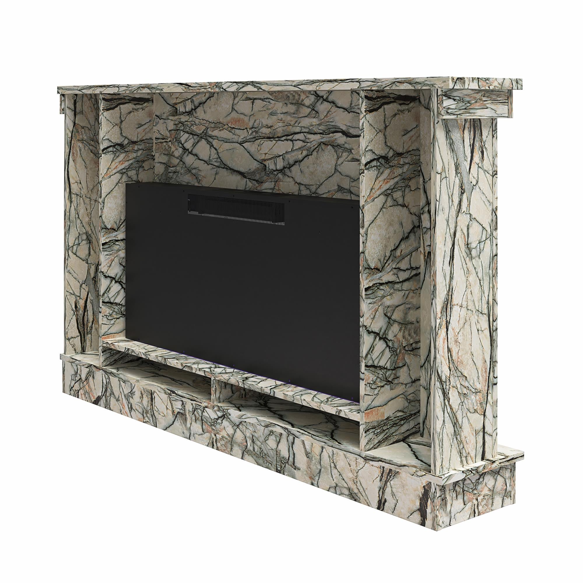 Novogratz Waverly Wide Mantel with Electric Fireplace - Onyx Marble