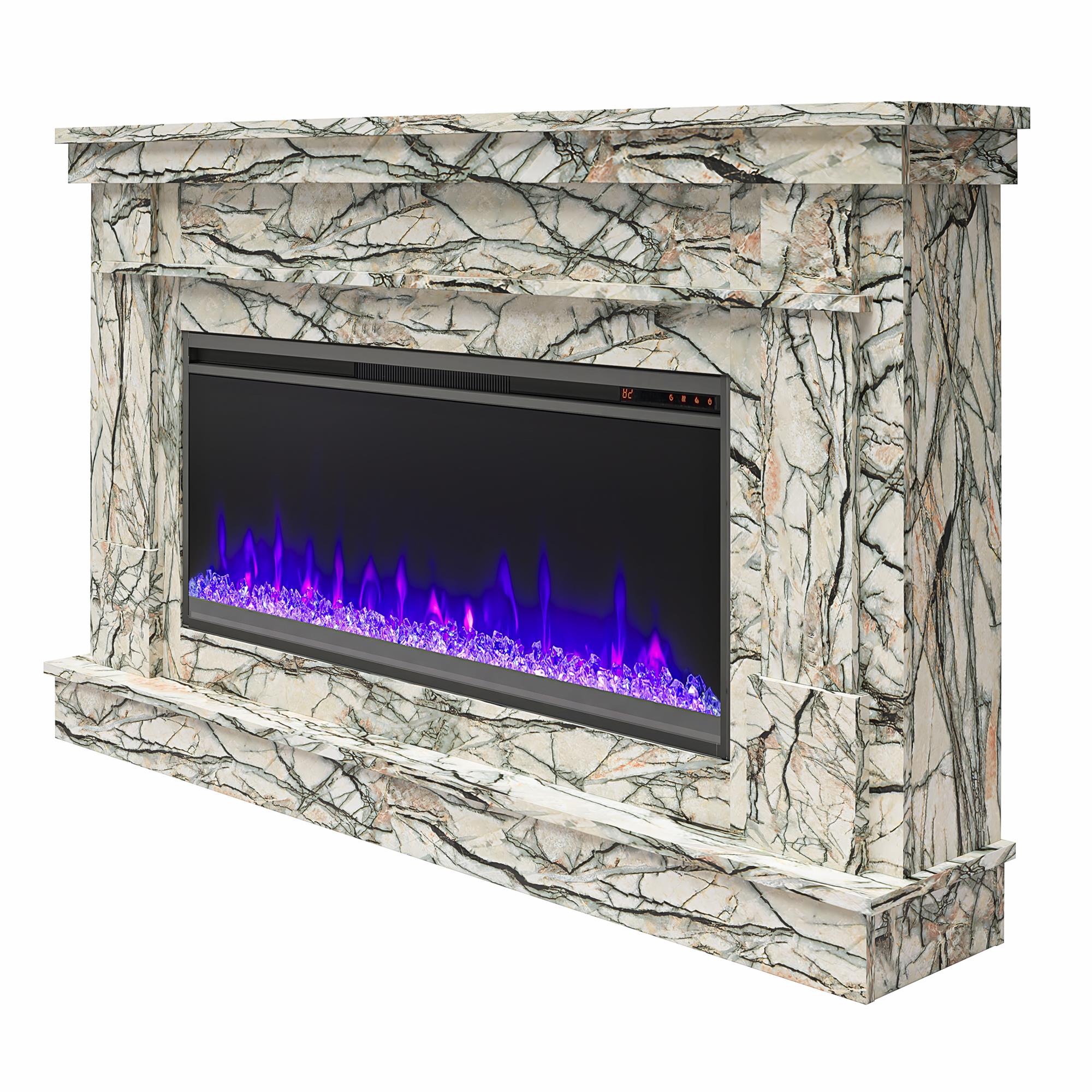 Novogratz Waverly Wide Mantel with Electric Fireplace - Onyx Marble