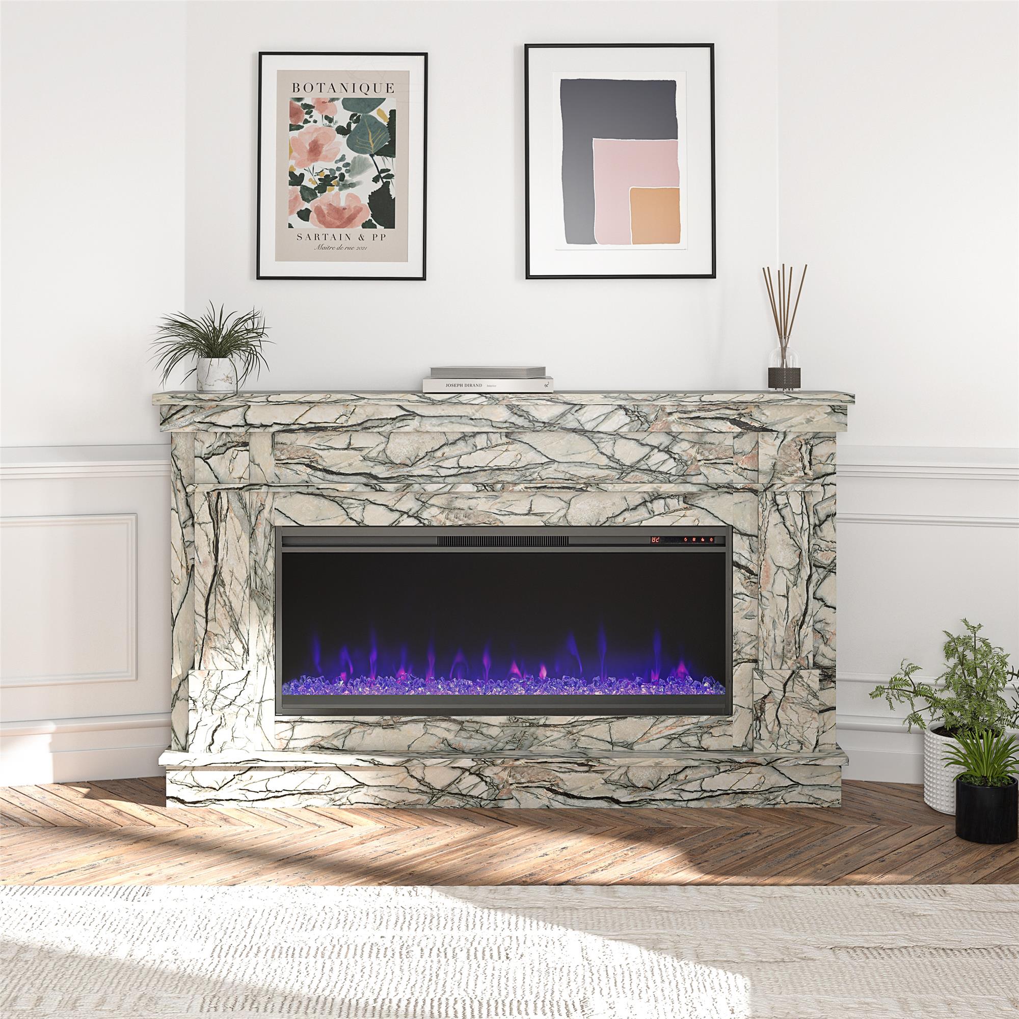 Novogratz Waverly Wide Mantel with Electric Fireplace - Onyx Marble