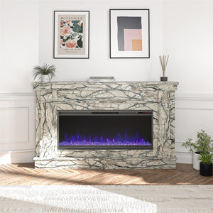 Novogratz Waverly Wide Mantel with Electric Fireplace - Onyx Marble