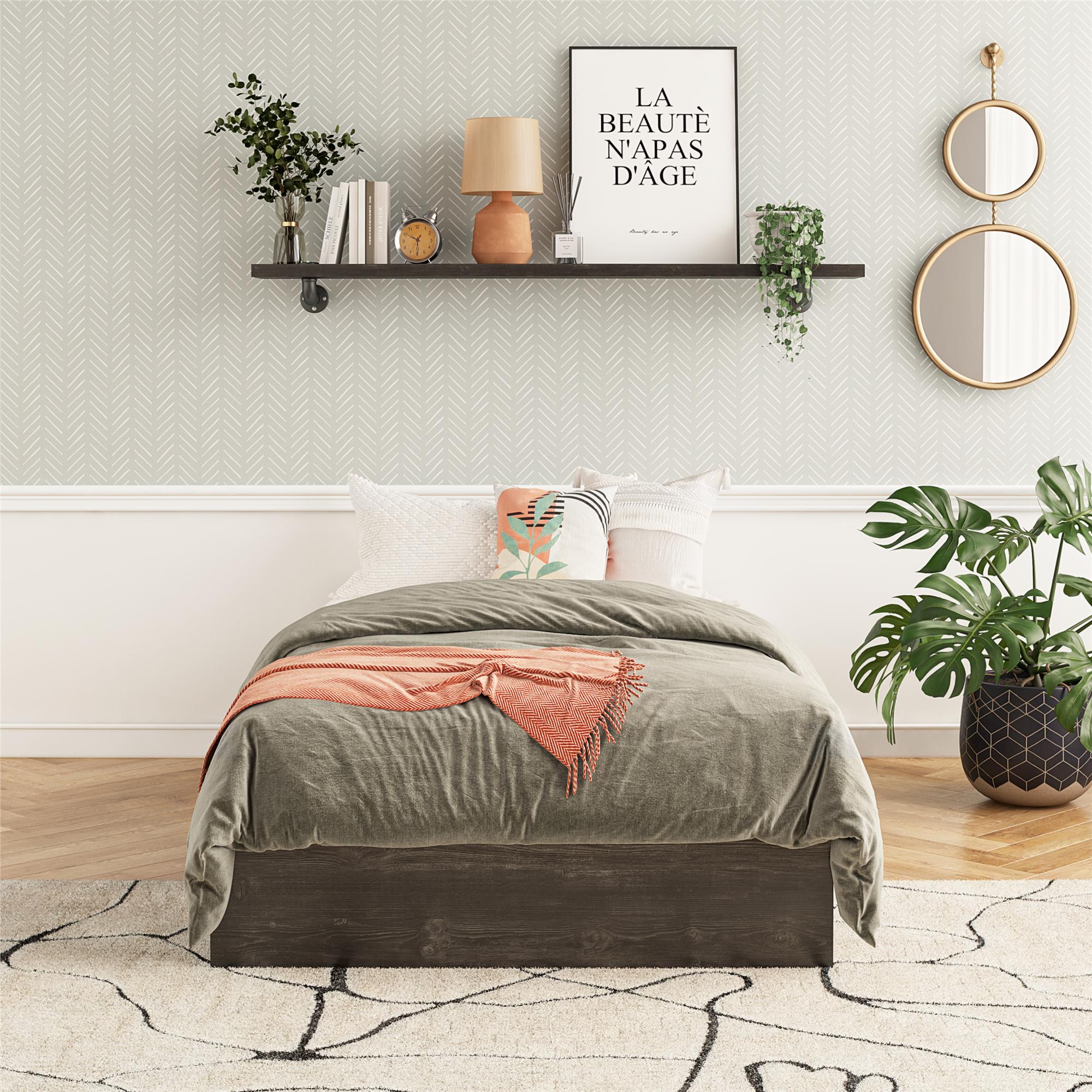 RealRooms DreamSaver Platform Bed Frame and Mattress Set - Black Oak - Twin