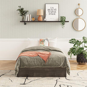 RealRooms DreamSaver Platform Bed Frame and Mattress Set - Black Oak - Twin
