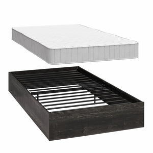 RealRooms DreamSaver Platform Bed Frame and Mattress Set - Black Oak - Twin