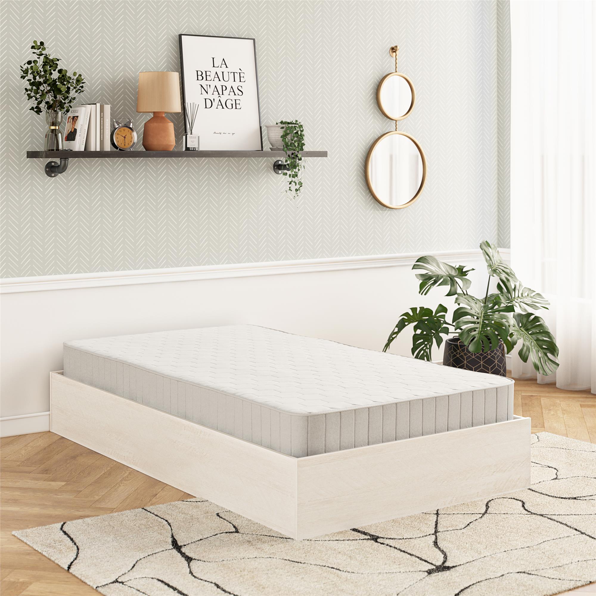 RealRooms DreamSaver Platform Bed Frame and Mattress Set - Ivory Oak - Twin