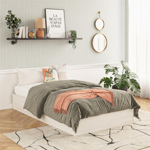 RealRooms DreamSaver Platform Bed Frame and Mattress Set - Ivory Oak - Twin